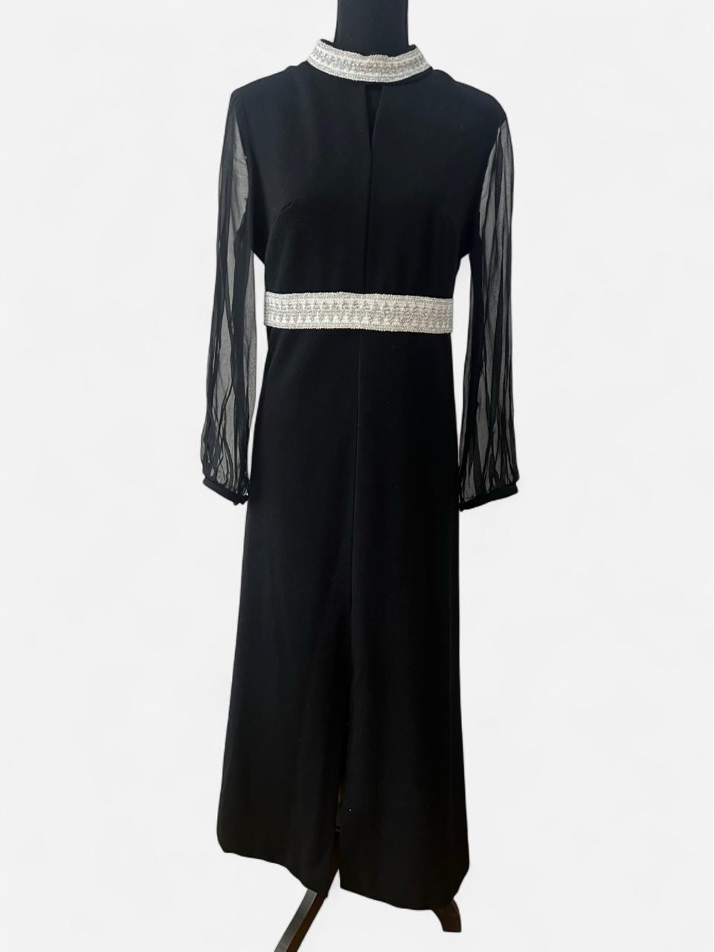 Vintage Mock Neck Maxi Dress Sheer Long Sleeve Whimsigoth Goth Glam Evening Gown